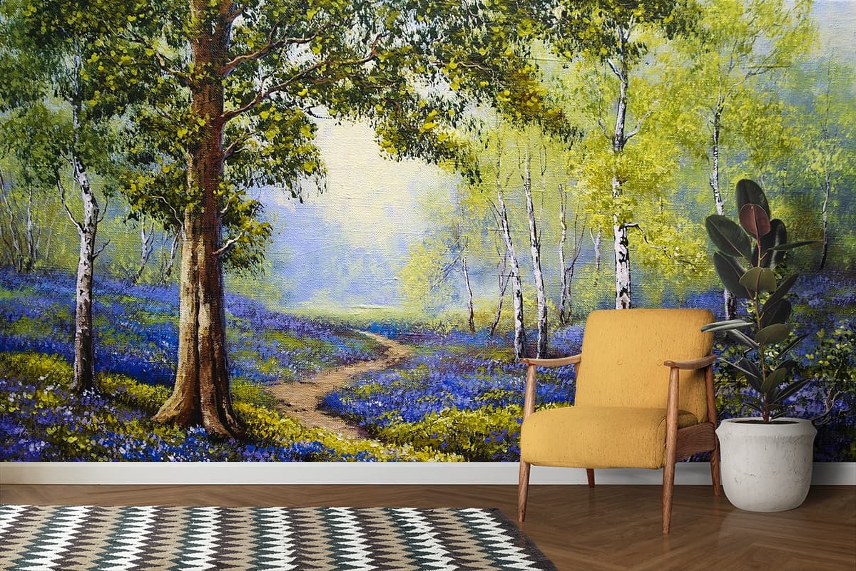Luxury Forest Path Landscape Wall Mural Wallpaper shown in a room
