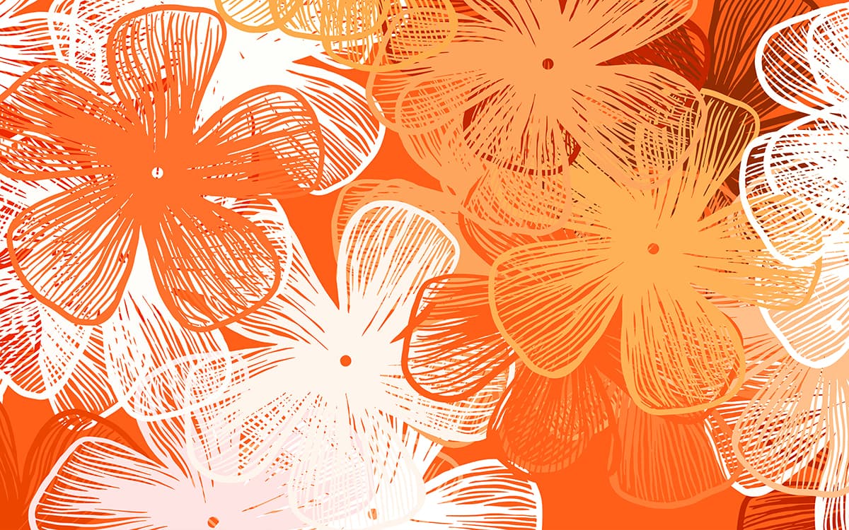 Modern Orange Floral Line Art Pattern Wallpaper pattern detail