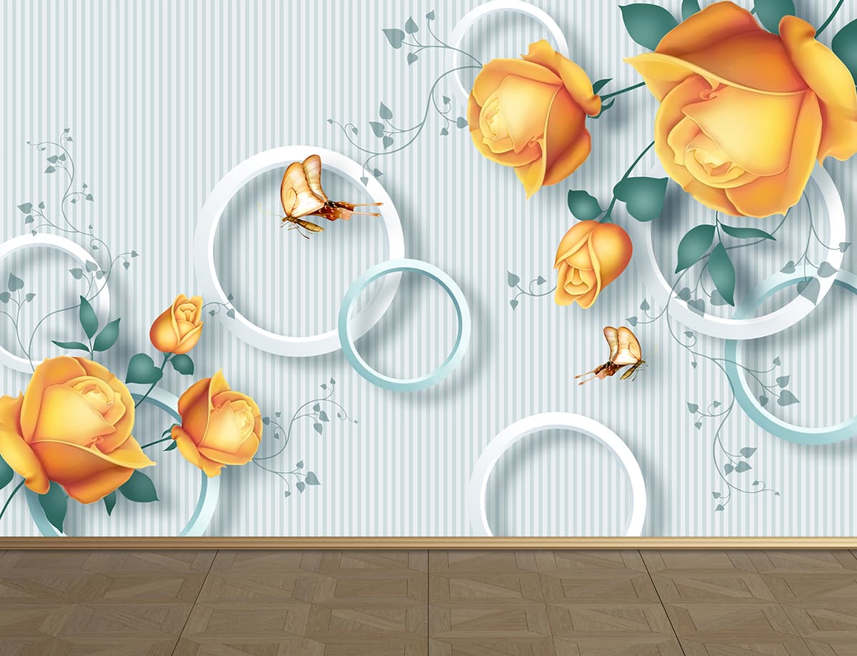 Aesthetic Butterfly and Flower Design Wall Mural Wallpaper pattern detail