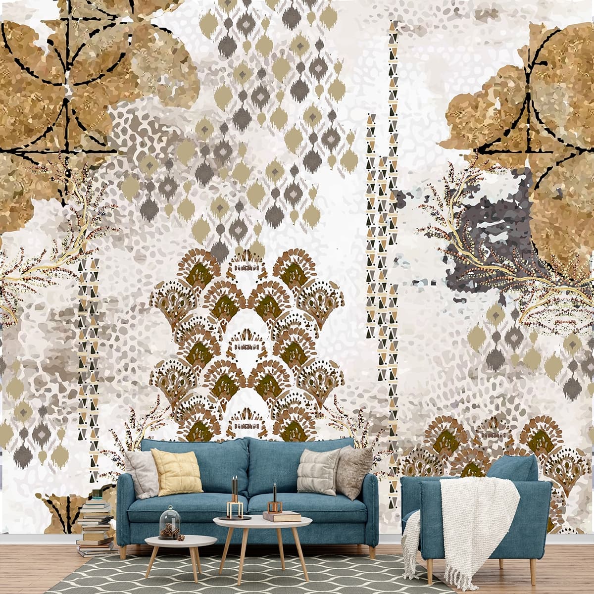 Abstract luxury surface texture design wallpaper shown in a room