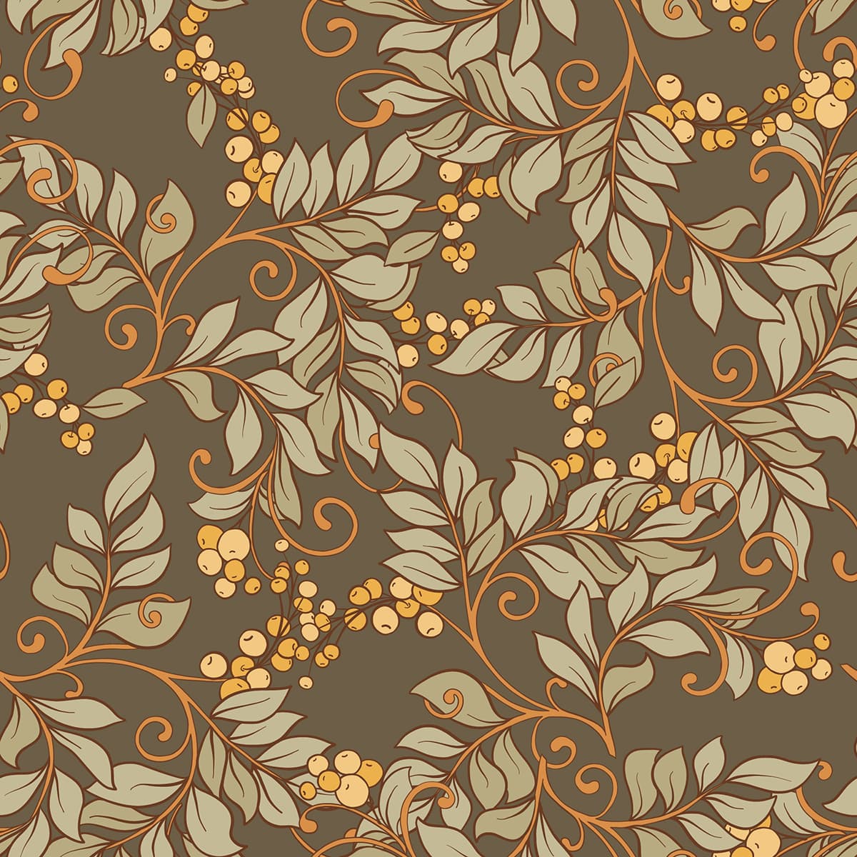 A Pattern of Leaves and Berries Wallpaper pattern detail