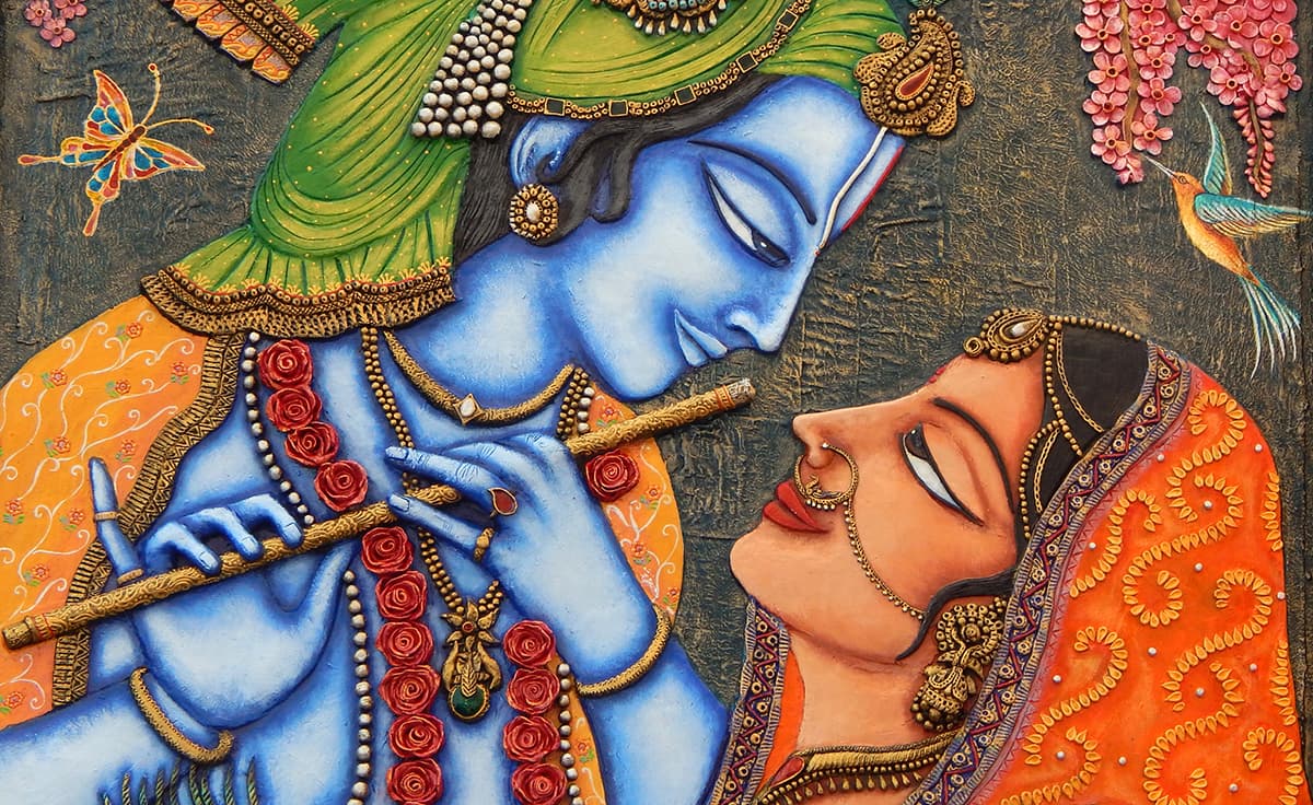 Radha Krishna Painting Mural Wallpaper pattern detail