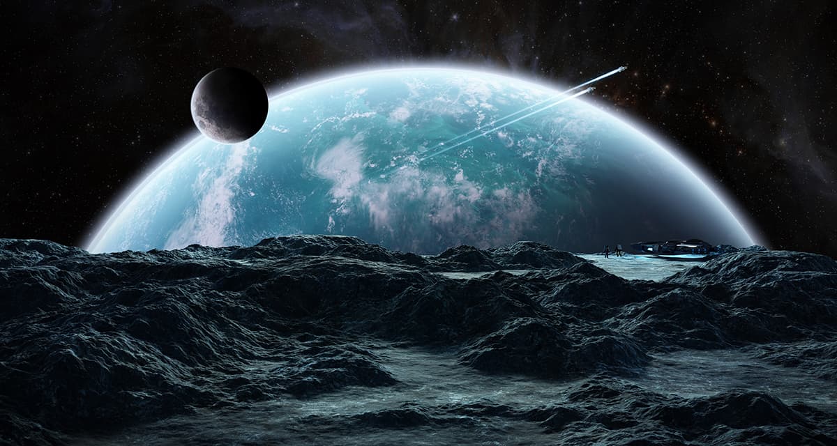 Planet and Moon with Meteorite Space Wall Mural Wallpaper pattern detail