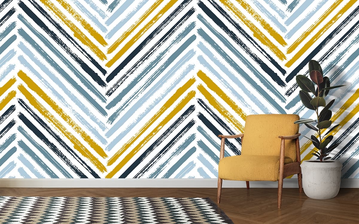 Blue and Yellow Wallpaper Pattern for Walls shown in a room