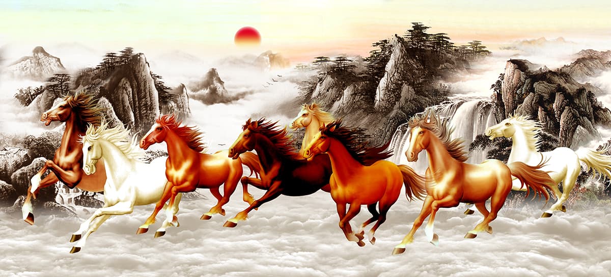 Seven Horses Running Scenery Wallpaper for Home pattern detail