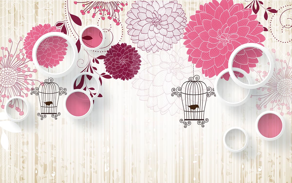 A wallpaper with flowers and cups pattern detail