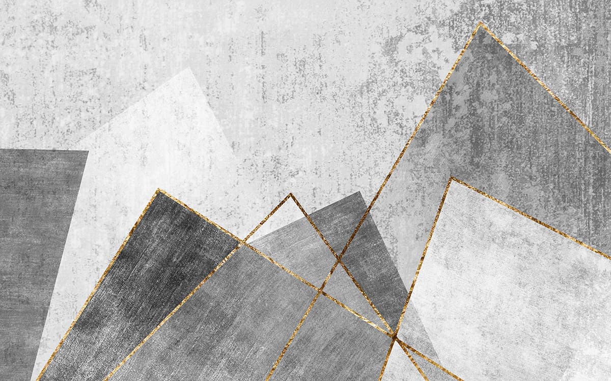Grey and Gold Pattern Wallpaper, Living Room with gold lines pattern detail