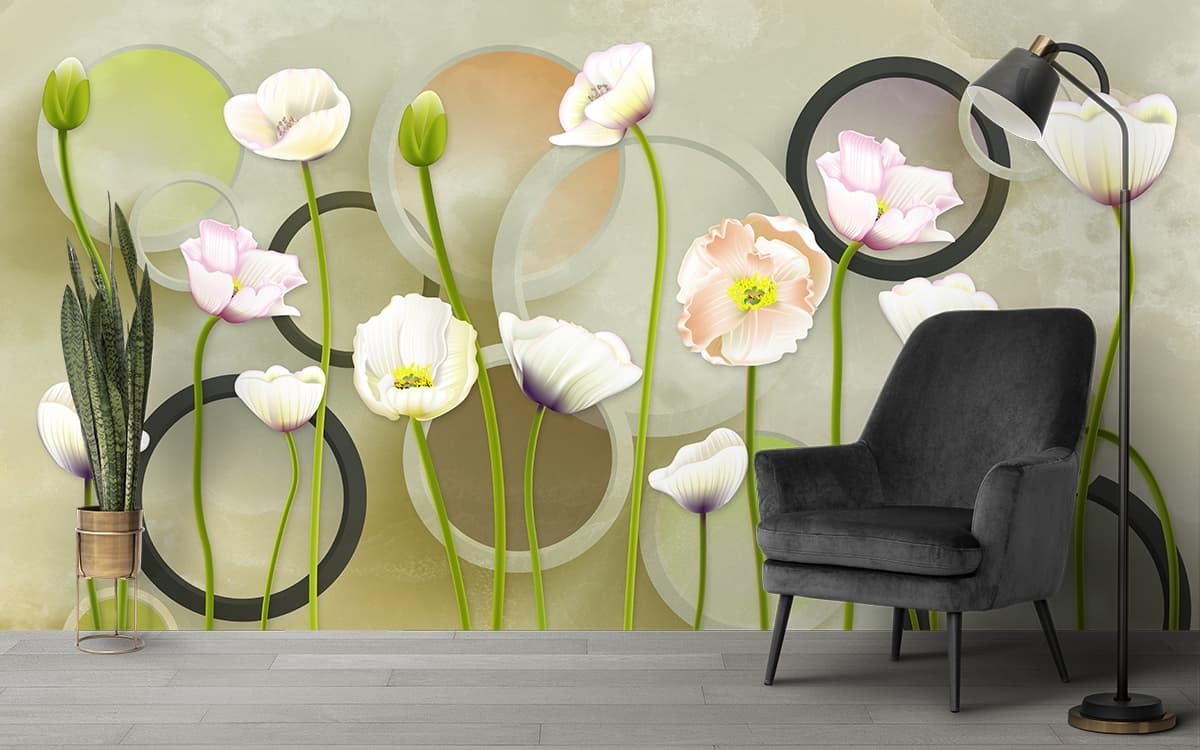 Classic Floral Pattern with a Large Bloom Wallpaper shown in a room