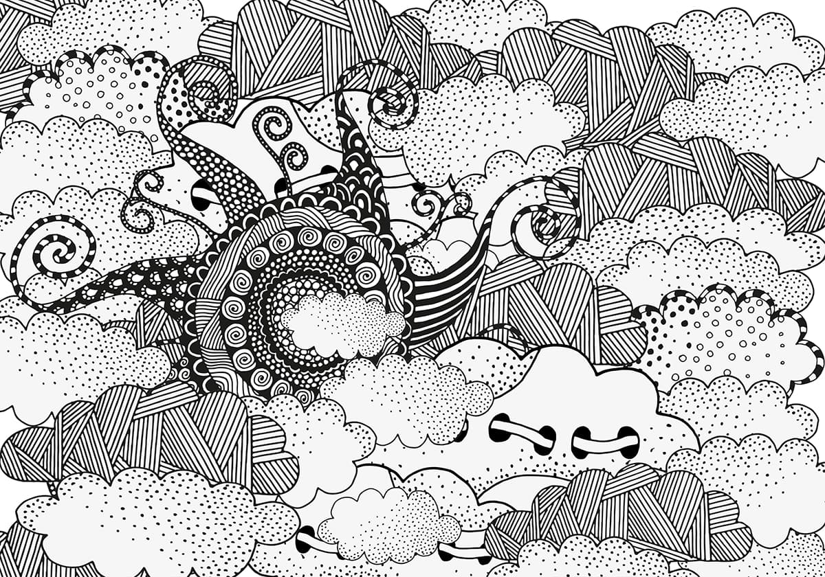 Sketch style clouds with swirling lines pattern wallpaper pattern detail