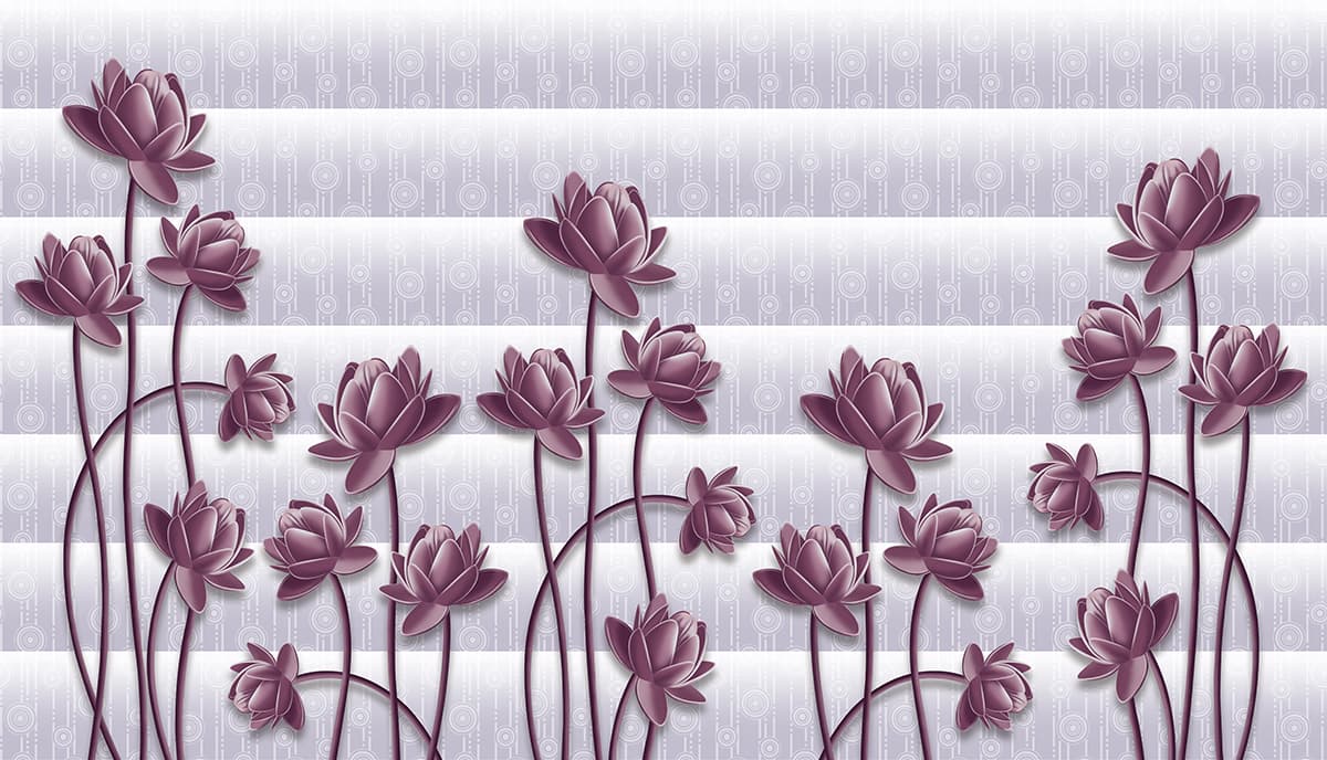 Purple Flowers on Striped Background Elegant Wallpaper pattern detail