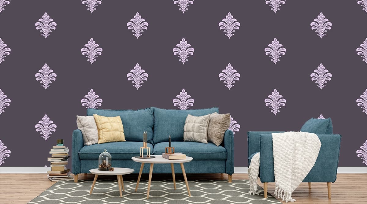 Royal Lavender Damask Stencil Wallpaper shown in a room
