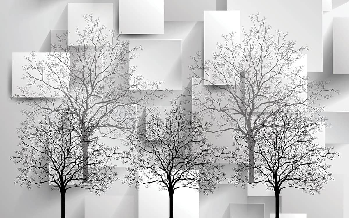 A wallpaper with trees and squares pattern detail