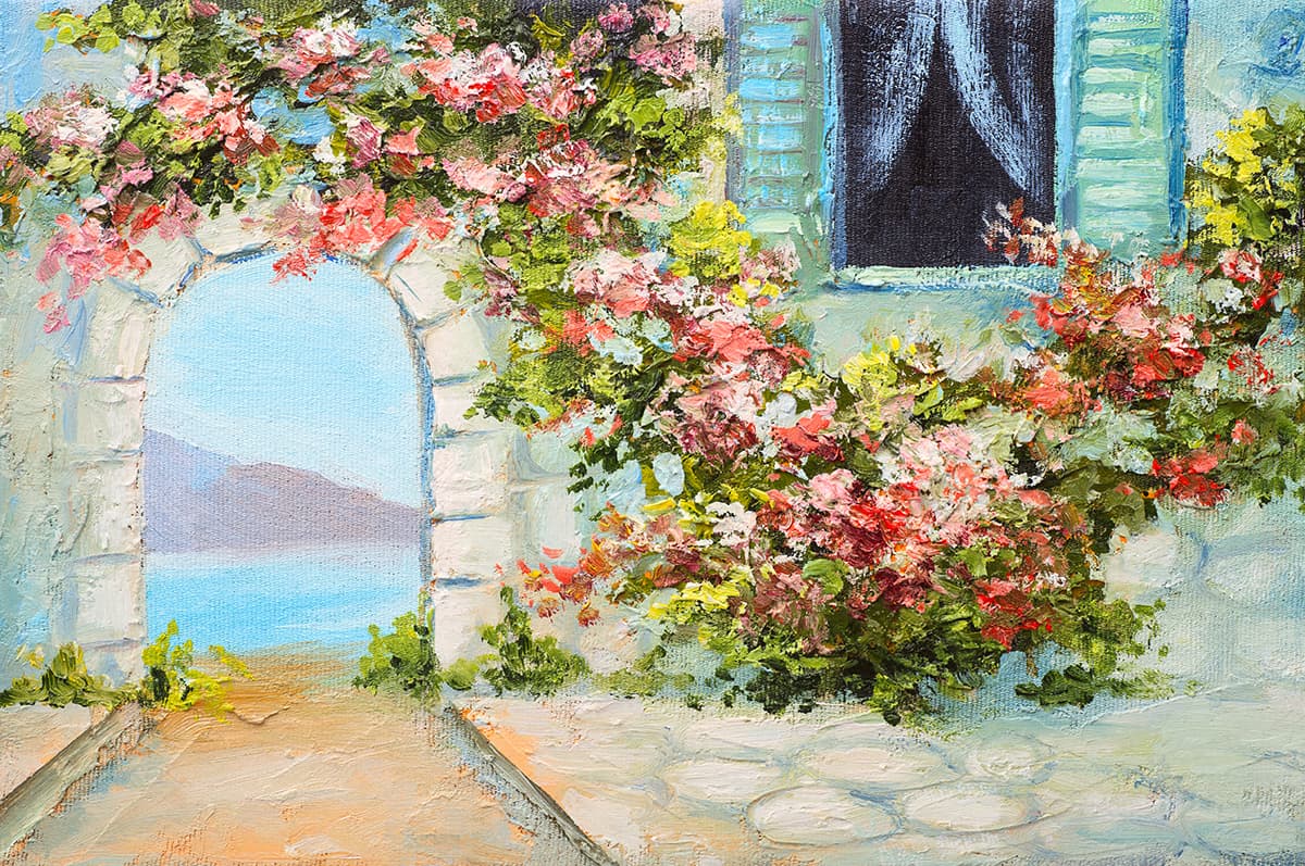 Elegant Original Hand Painted Nature Mural Wallpaper pattern detail