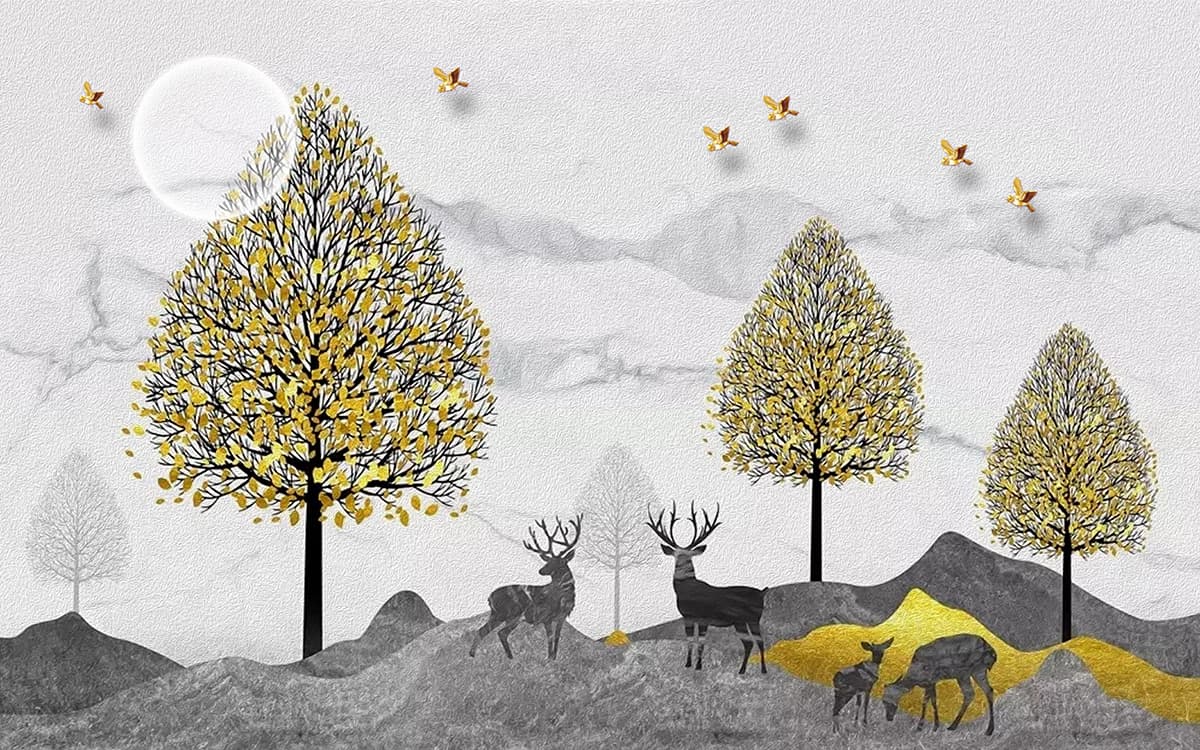 Modern Luxury Gold Tree Pattern Mural Wallpaper pattern detail
