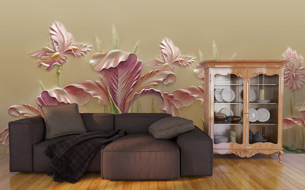 Charming Flowers and Ladybugs Garden Theme Wall Wallpaper shown in a room
