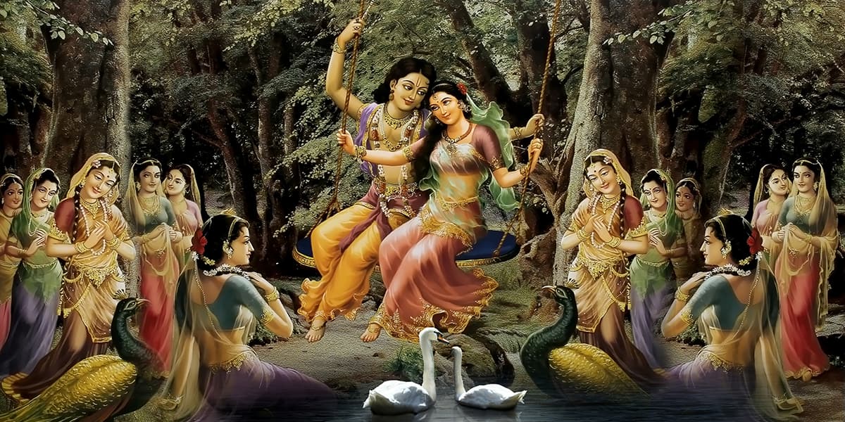 Gopi, Radha, Krishna Wallpaper for Wall pattern detail