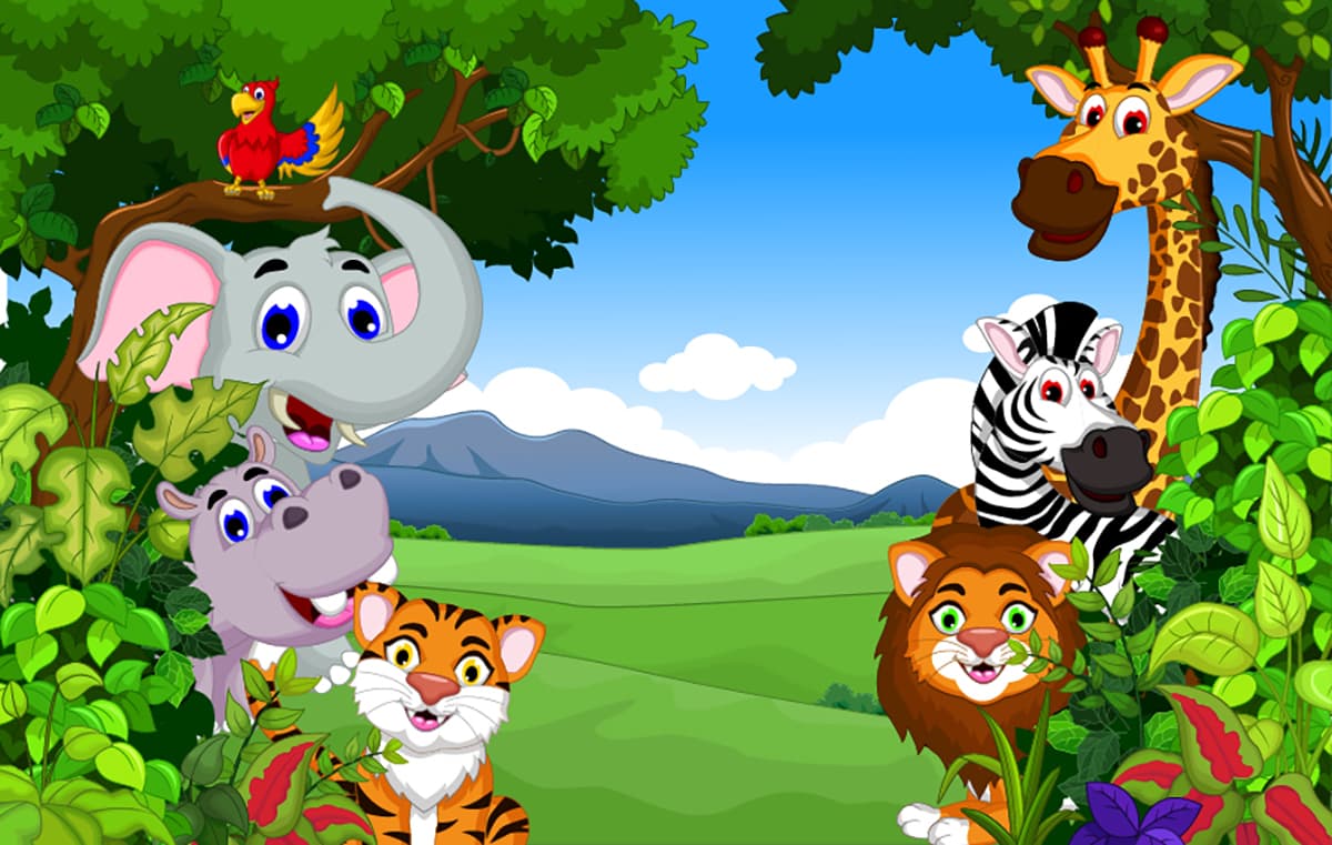 Cute Forest Animals Cartoon Scene Wallpaper pattern detail