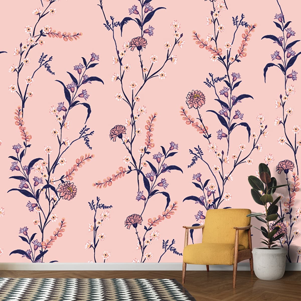 Mystic Meadow Marvel Floral Wallpaper shown in a room