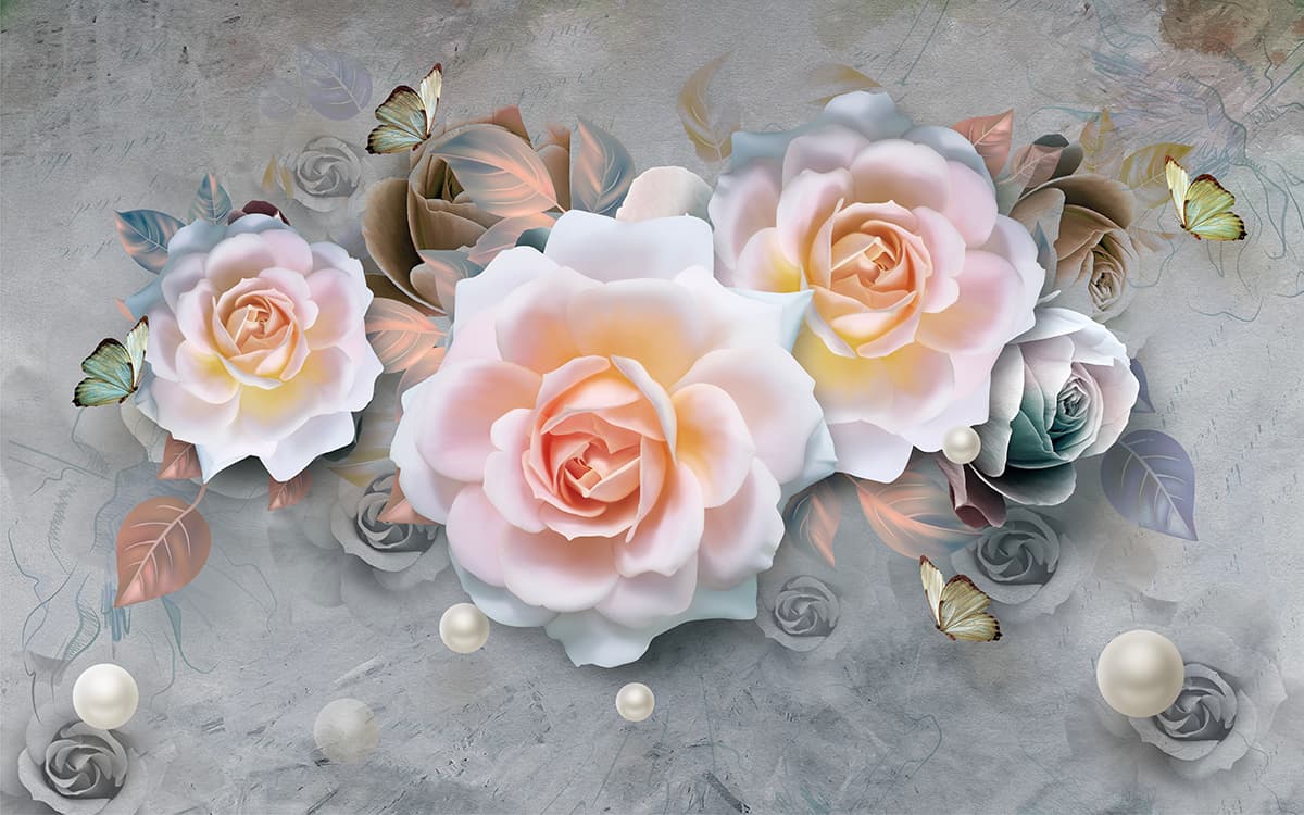 Soft White Roses Aesthetic Wall Decor Wallpaper pattern detail