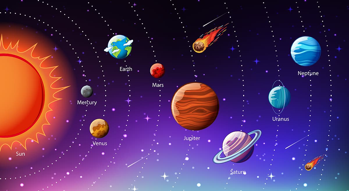 Cartoon of planets wallpaper for Kids pattern detail