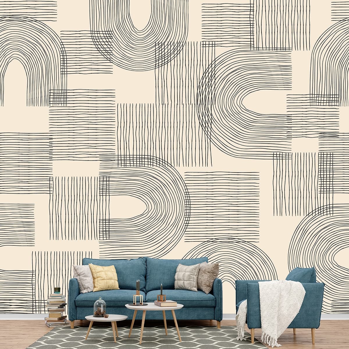 Black Lines Pattern Wallpaper for Walls shown in a room