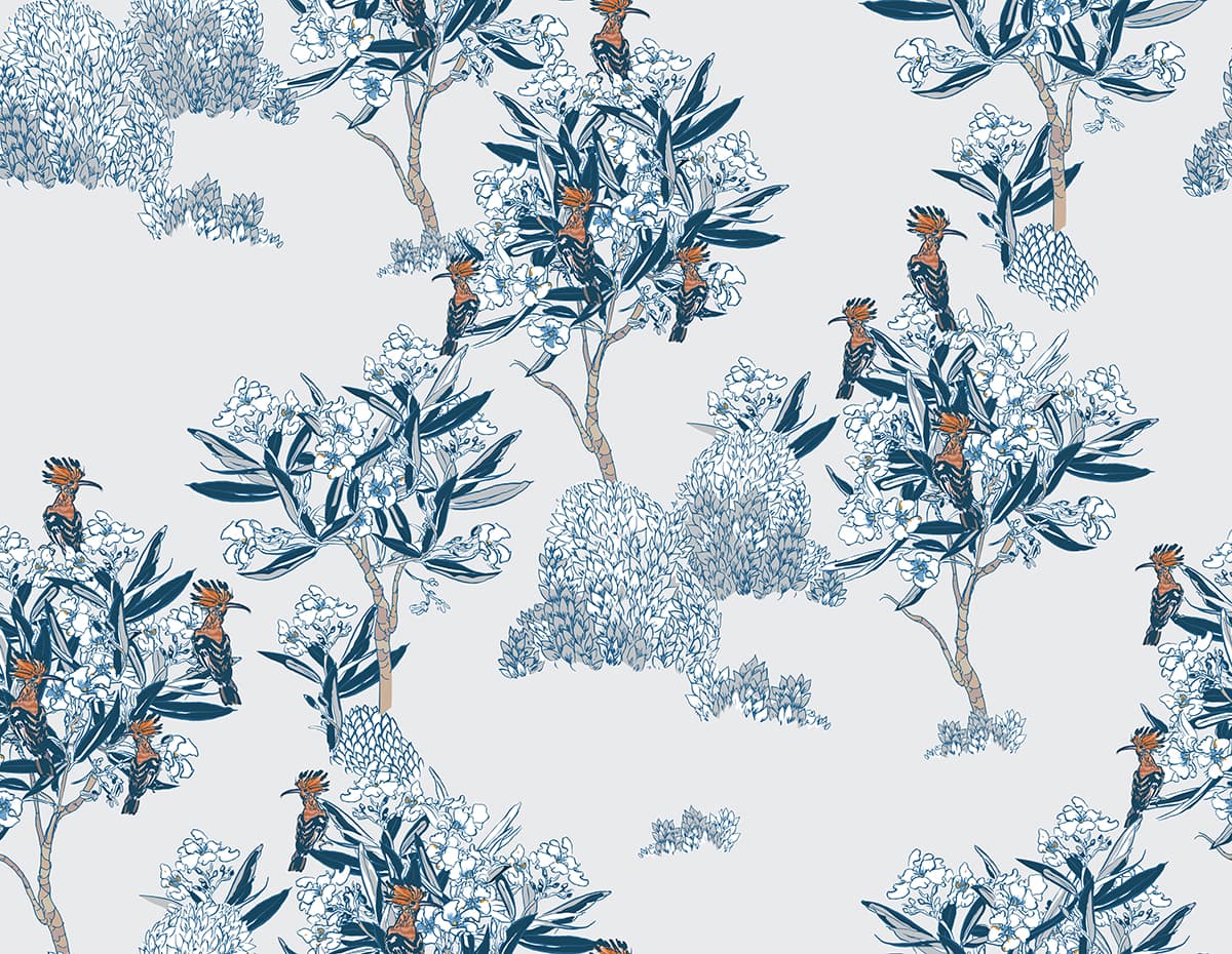 Nature Inspired Trees and Flowers Wall Decor Wallpaper pattern detail