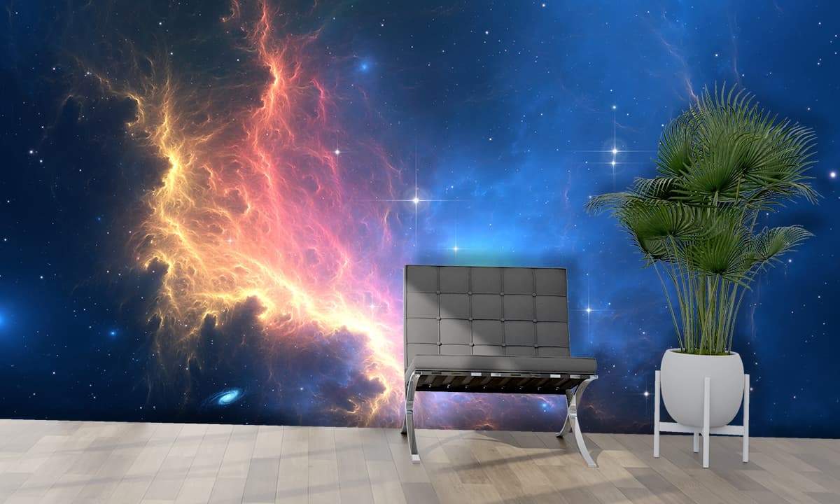 Colorful Glowing Clouds and Stars Dreamy Sky Wallpaper shown in a room