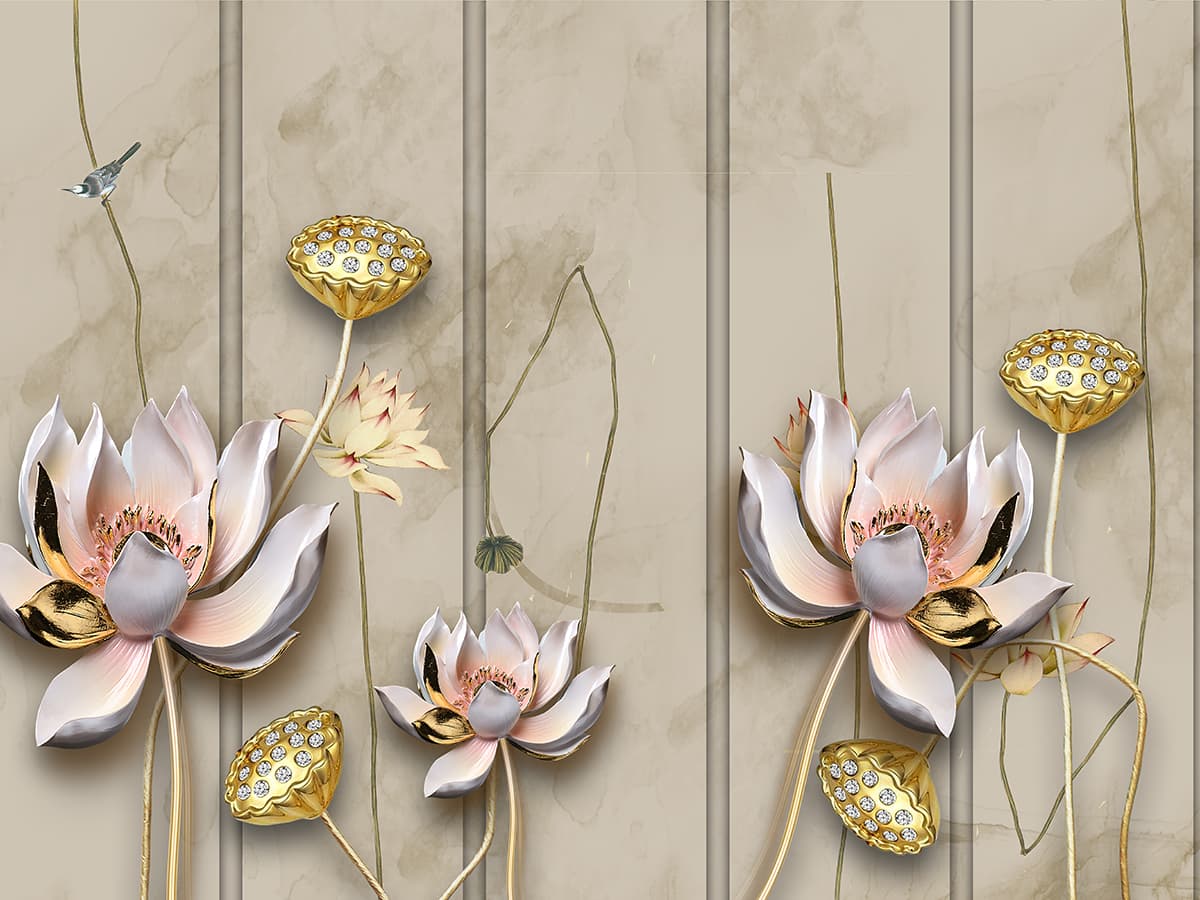 Aesthetic Flowers with Gold Ornament Pattern Wallpaper pattern detail