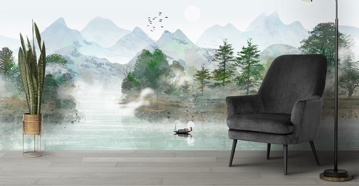Mesmerizing Nature Scenery Wallpaper shown in a room