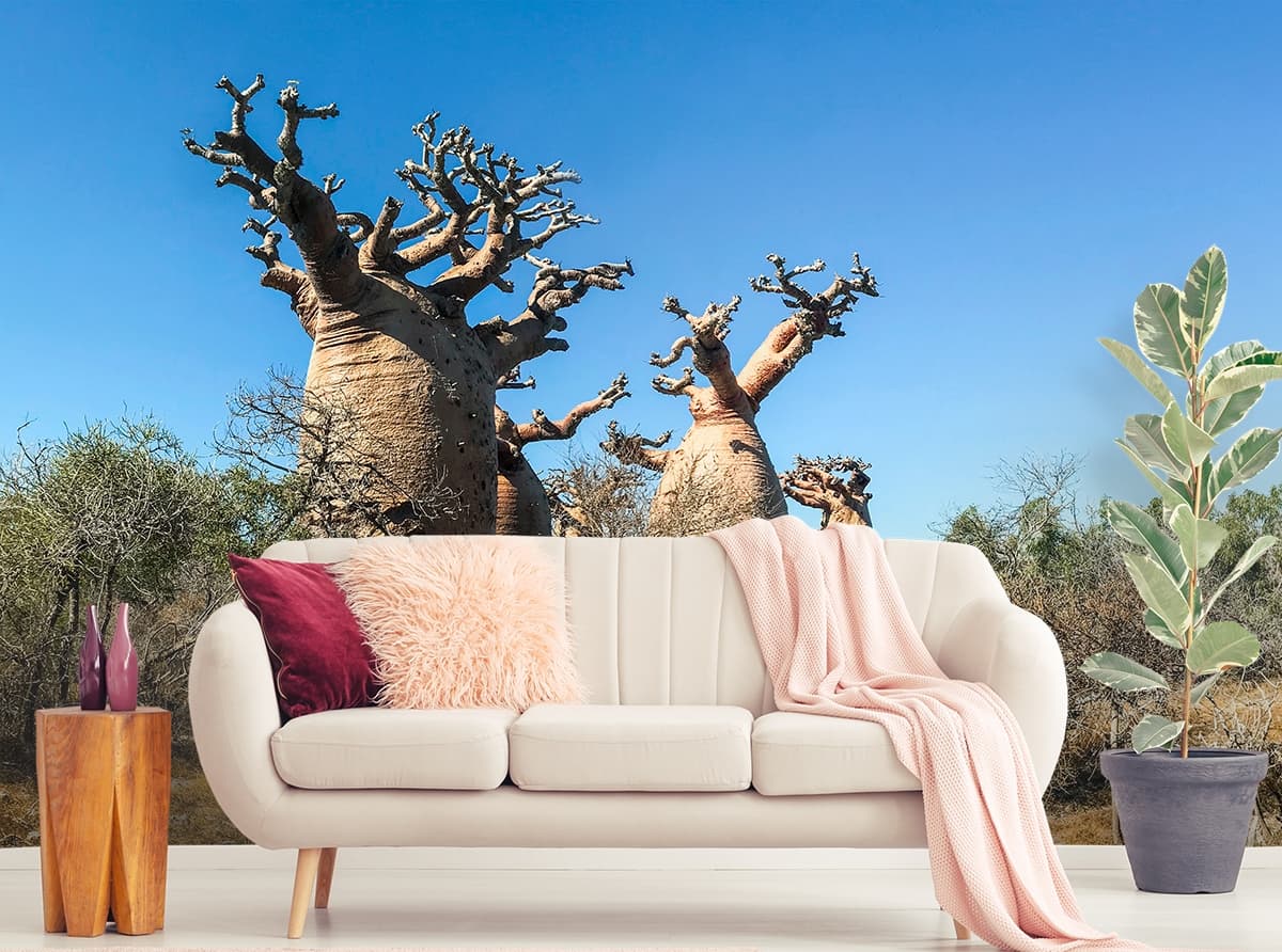 Detailed Tree Branches Natural Texture Aesthetic Wallpaper shown in a room