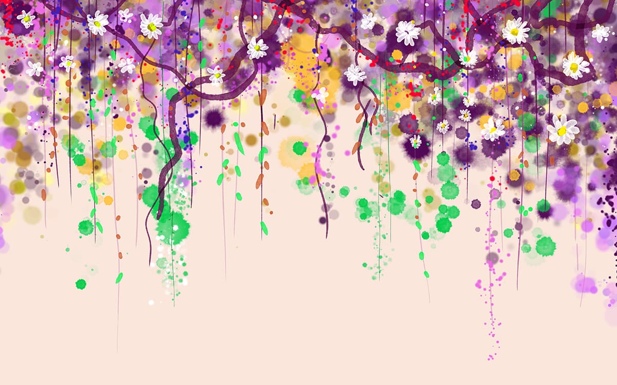 Hanging Flowers Painting Wallpaper Mural pattern detail