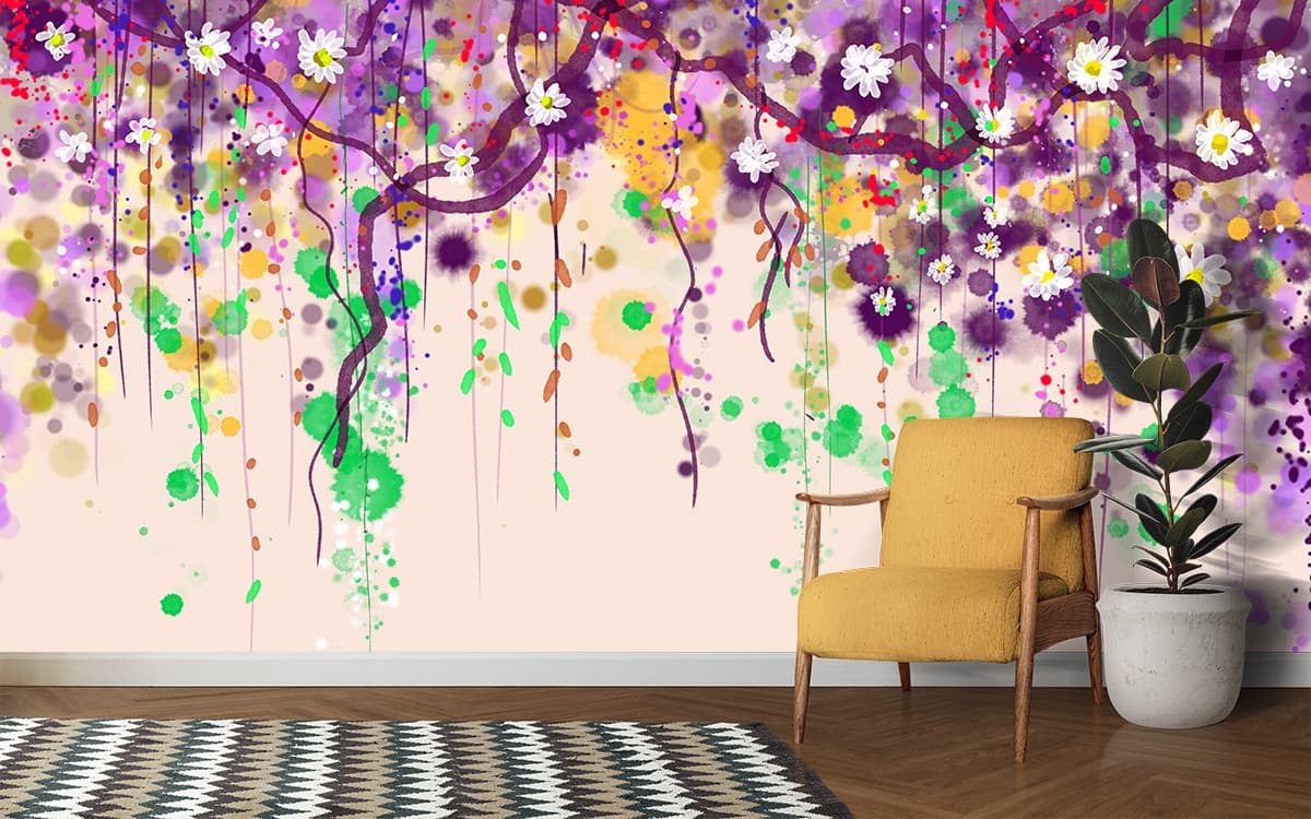 Hanging Flowers Painting Wallpaper Mural shown in a room
