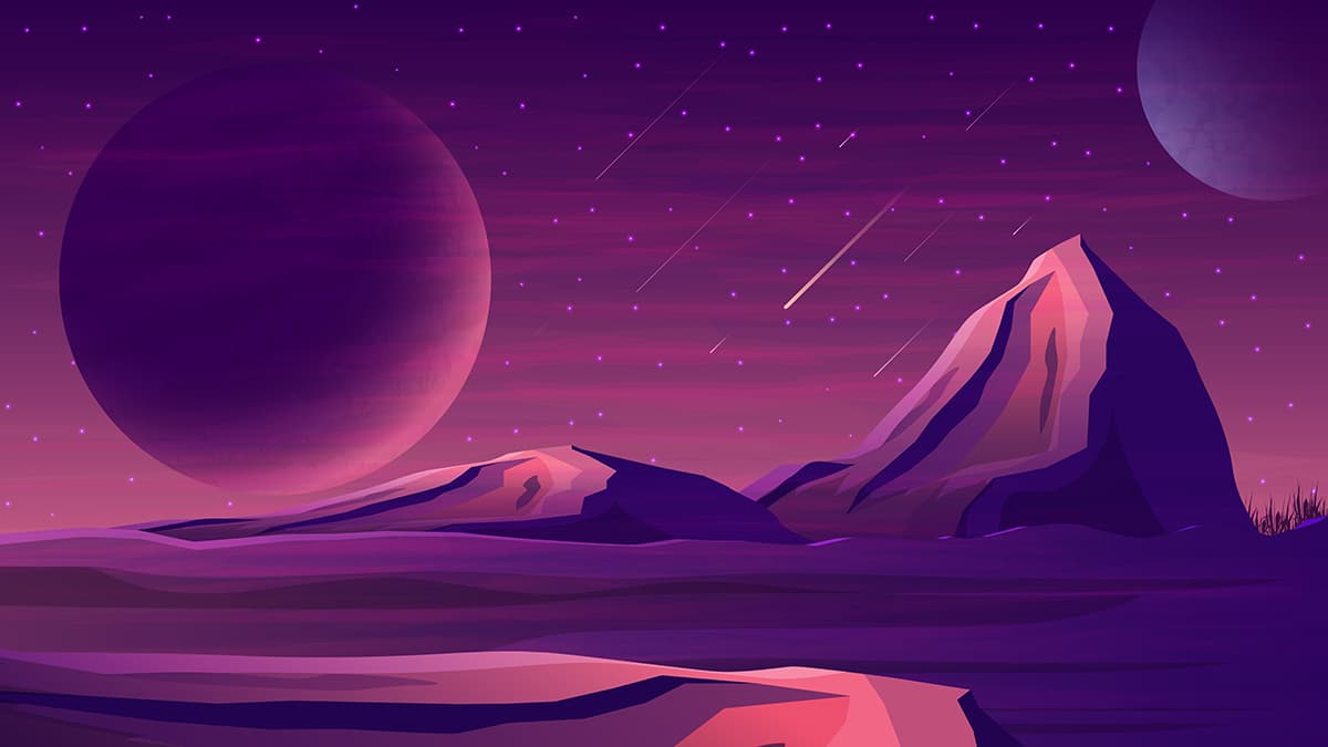 Purple Landscape with Mountains and Planet Wallpaper pattern detail