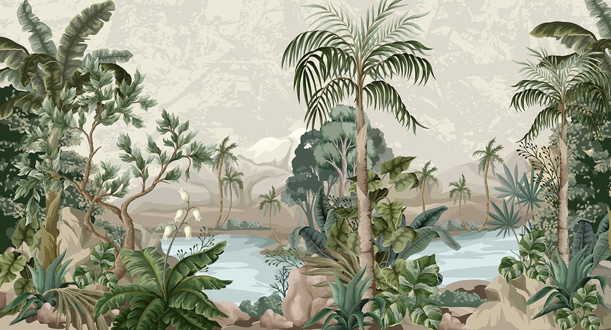 Relaxing River Scene Surrounded by Nature Wallpaper pattern detail
