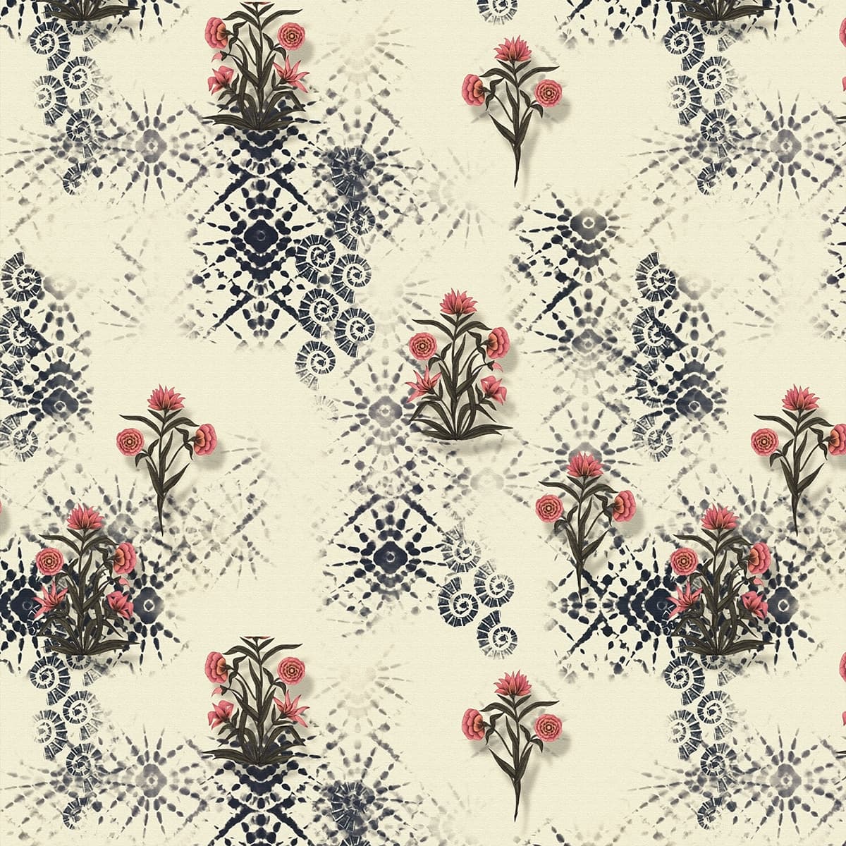 Floral Pattern on White Background Elegant Wall Mural Wallpaper pattern detail