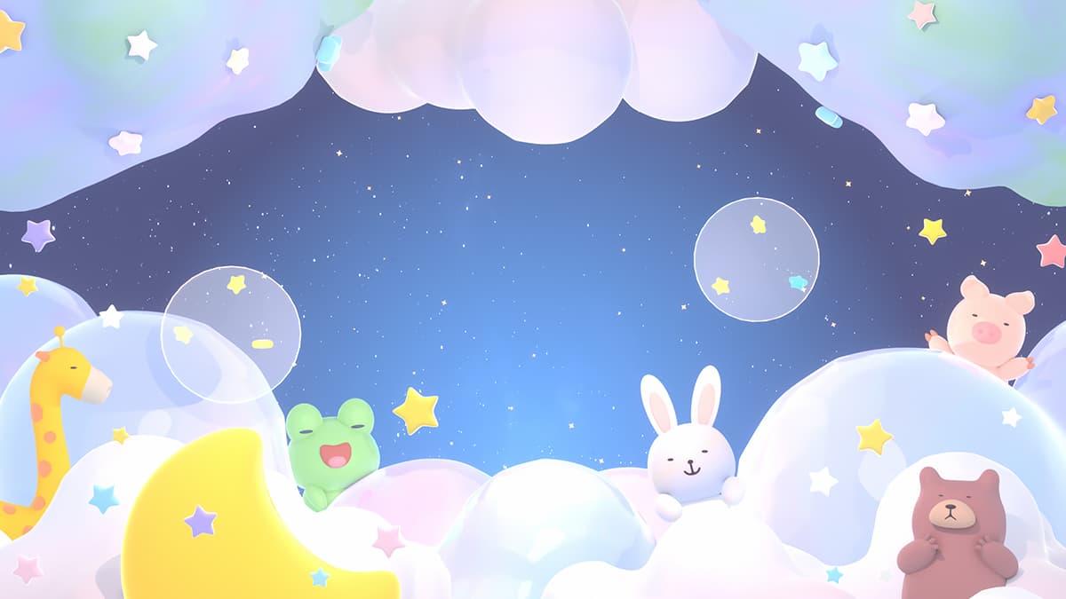 Cute Cartoon Characters Sitting on Cloud Kids Wallpaper pattern detail