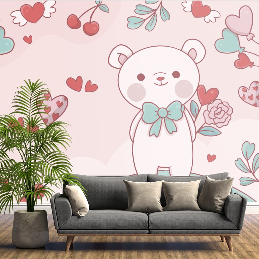 Cute Plush Teddy Bear Nursery Theme Wallpaper shown in a room