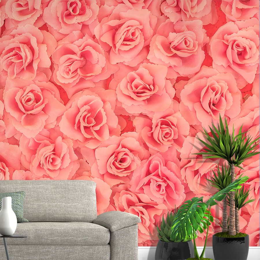 Pink Rose Pattern Wallpaper for Bedroom shown in a room