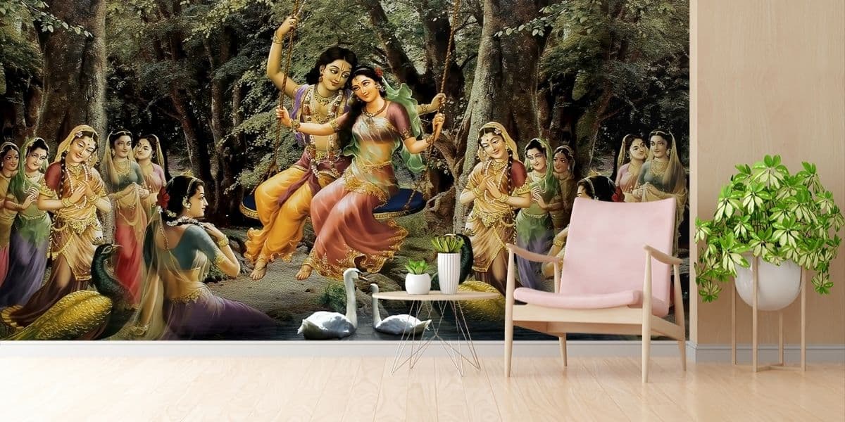 Gopi, Radha, Krishna Wallpaper for Wall shown in a room