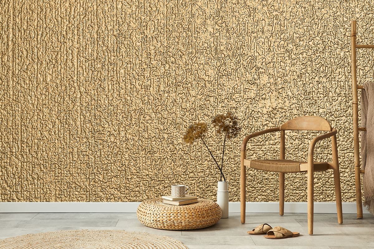 Shimmering Gold Texture Design Wallpaper shown in a room