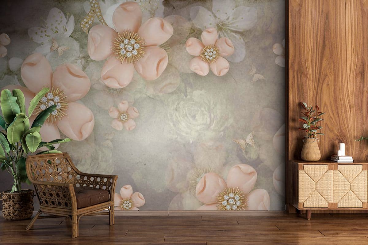 A Vintage Wallpaper for Wall of Flowers shown in a room