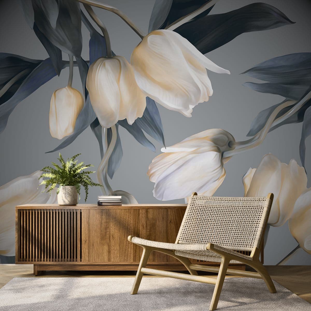 A Wallpaper of Flowers with a Floral Touch shown in a room