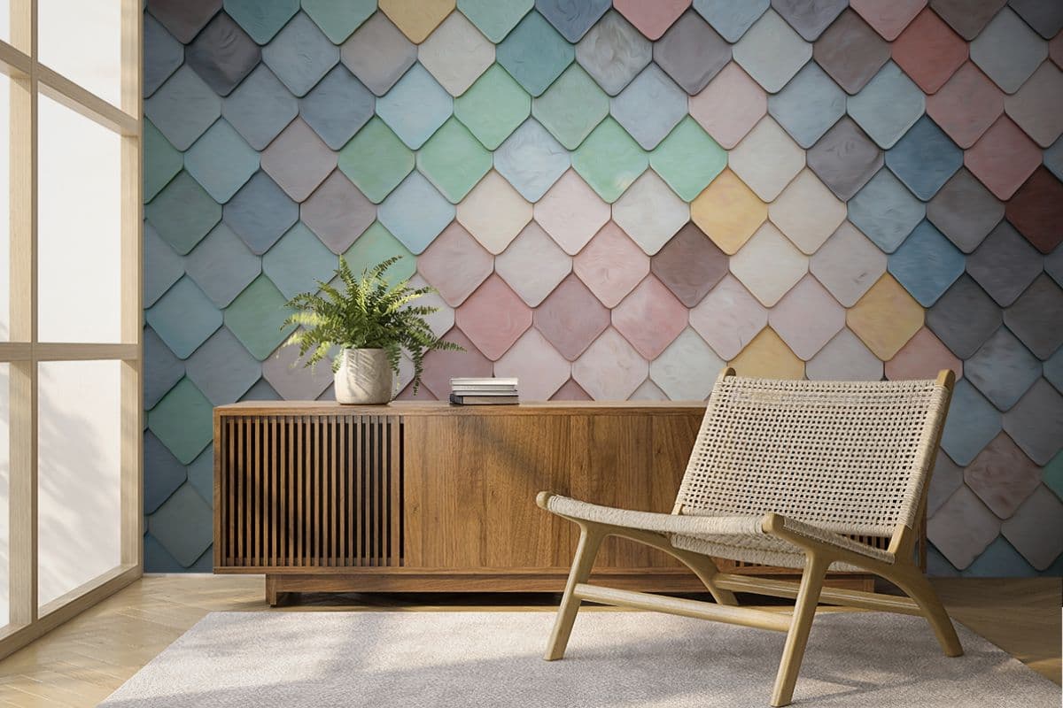 Satrangi, Multicolored Tiles Wallpaper for Wall shown in a room