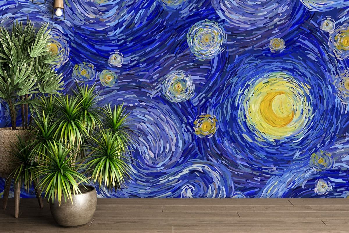 Creative Abstract Universe Theme Wallpaper shown in a room