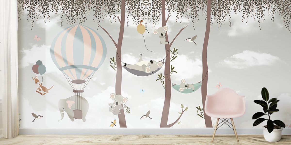 Soft Safari Woodland Wall Mural shown in a room