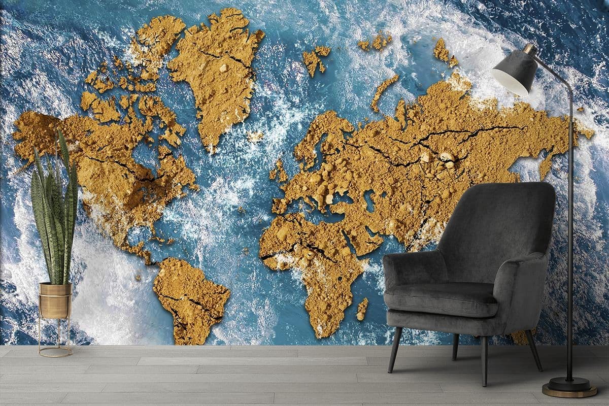 World Map Design Educational Wall Art wallpaper shown in a room