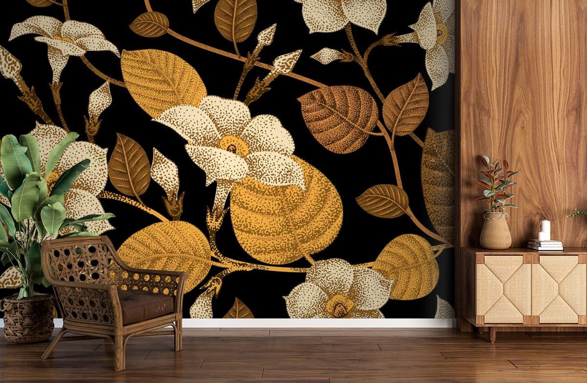 3d Effect Floral Wallpaper Mural shown in a room