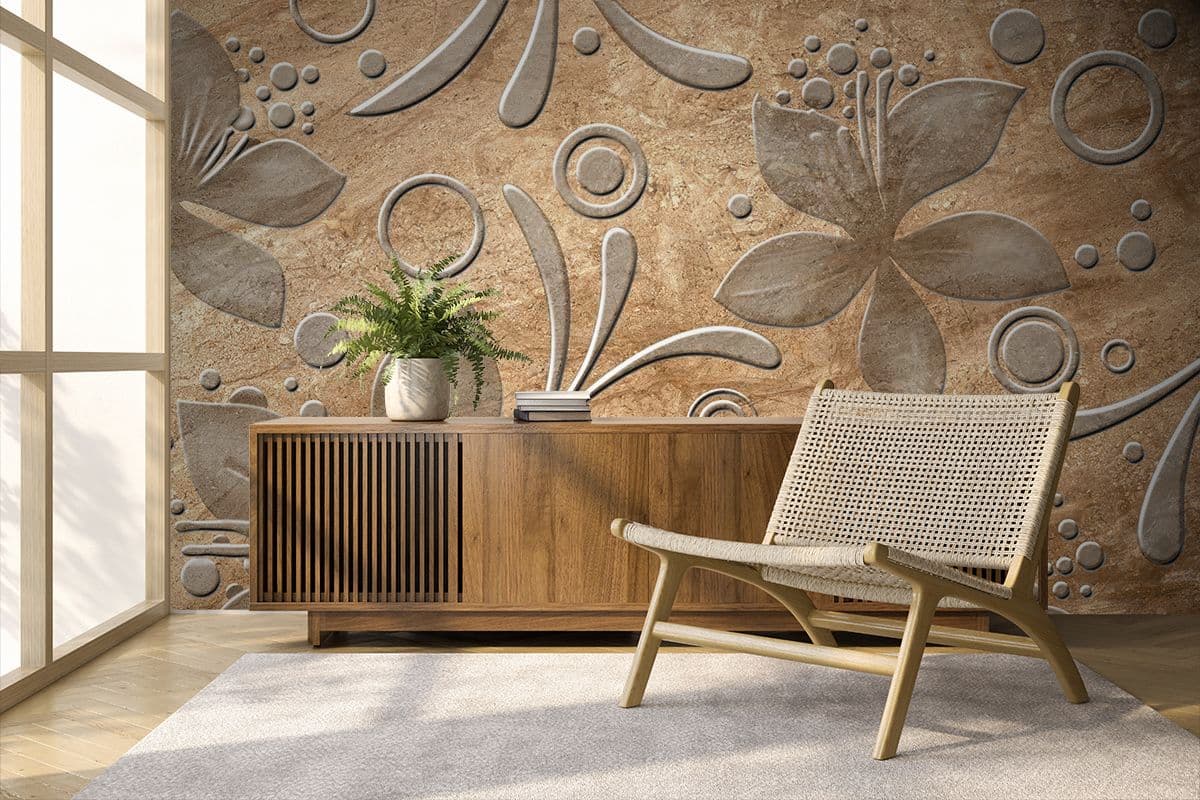 A Vintage Style Wallpaper with Flowers shown in a room