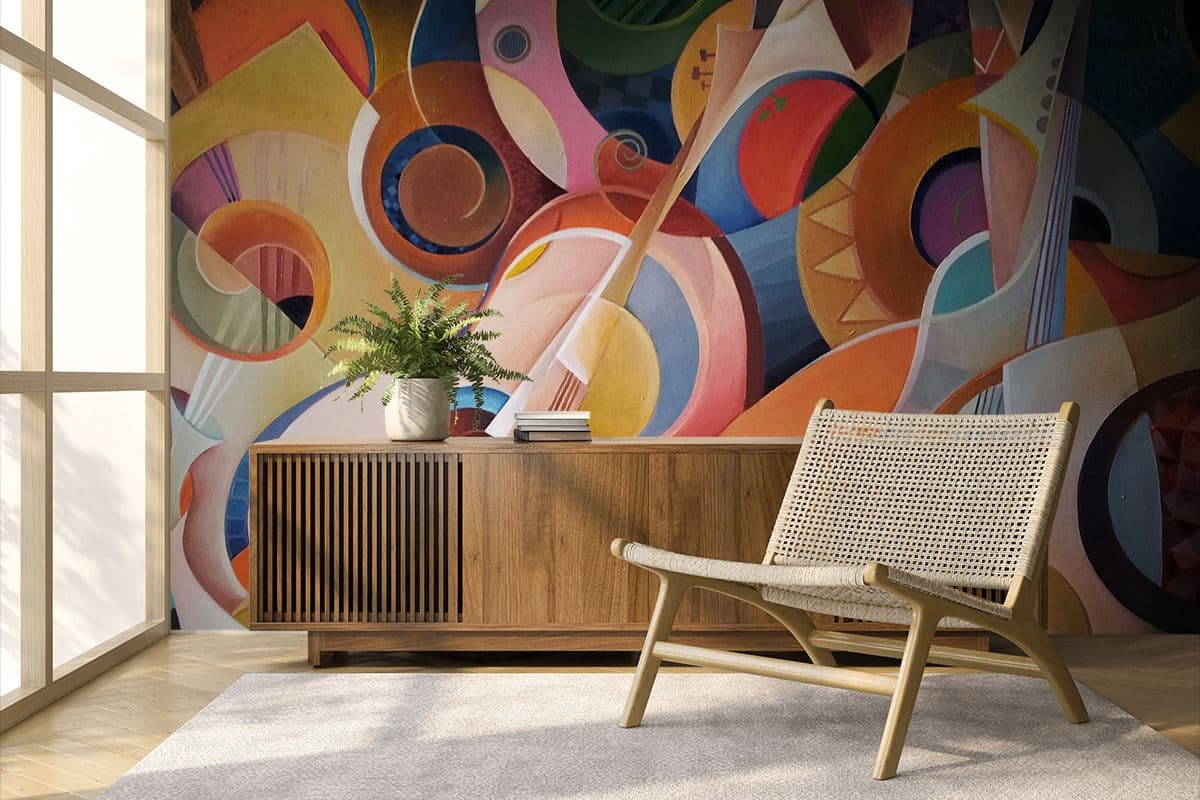 Guitar Painting Music Theme Artistic Design wallpaper shown in a room