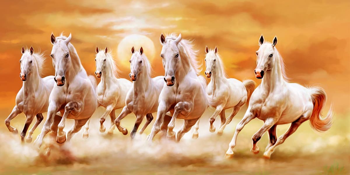 7 Horses Running in Water Vastu Wallpaper pattern detail